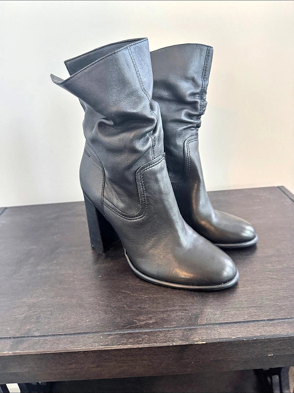 Black Slouch Heeled Boots Like New